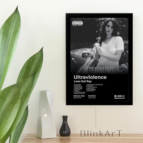 Image of BLINKART LanaDelRay - Ultraviolence Wall Photo Frames | Wall Art for Bedroom, Living Room, Studio or Office | Album Cover Print with Spotify Song Link QR Code | Gift for Fans - 8x12 In