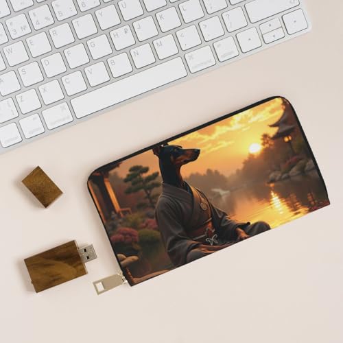 Elegant Brown Doberman Print Wallet Women, Leather Bifold Multi Card Wallet, Long Purse Women's Wallets4