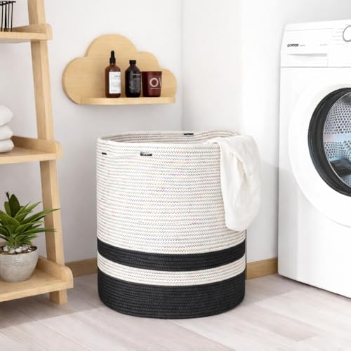 Image of ☆LBY ute Cotton Basket, Handcrafted Woven Storage Planter Basket for Home Decor, Multi-Purpose Bag with Handle for Living Room Bathroom Laundry & Toys cat shape (multi zigzag 12 x 15 inch)
