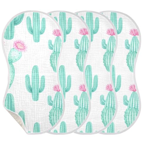 xigua Watercolor Cacti with Flowers Baby Burp Cloths for Newborn Boys and Girls 4 Pack, Soft & Absorbent Cotton Baby Burp Cloth, Baby Washcloths, Newborn Towel, Burp Rags3