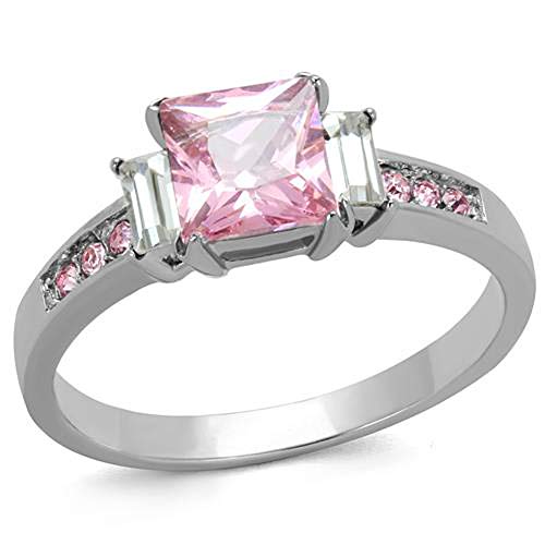 Marimor Jewelry 1.55 Carat Princess Cut Rose Zirconia Stainless Steel Engagement Ring Size 5-10