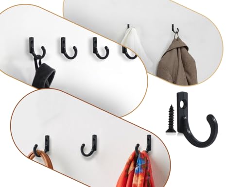 Emezddo 10 Stück Haken,Vintage Wandhaken,Zinklegierung Kleiderhaken,Klein Schlüsselhaken,Garderobenhaken,Einzelhaken,Huthaken mit Schrauben,für Handtücher Bad Schlafzimmer und Küche(Schwarz,24*17 mm)