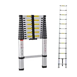 Inditradition 16.5 Feet Wall Supported Aluminium Extension Telescopic Ladder for Indoor & Outdoor Use | EN131 Certified Foldable & Portable (13 Steps, 13 KG, 5 Meter, Silver)