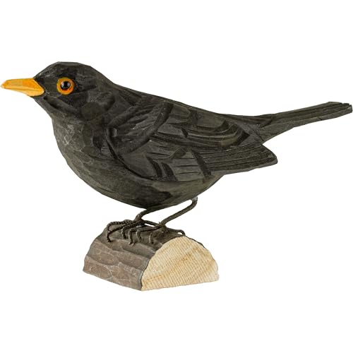 WILDLIFEGARDEN WG411 DecoBird Amsel - Handgeschnitzter Dekorative Vogel aus Holz - Mittelgroße Europäische Vögel