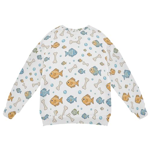 JUNZAN Cute Cartoon Fish White Big Girls Pullover Hoodie Fleece Sweatshirt With Hoodie Sports 4T2