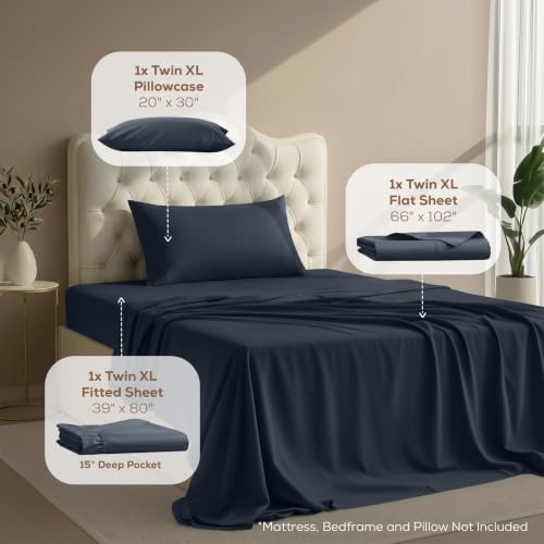 Image of Utopia Bedding Bed Sheet Set - 3 Piece Twin XL Bedding - Soft Brushed Microfiber Fabric - Wrinkle, Shrinkage & Fade Resistant - Easy Care (Twin XL, Navy)