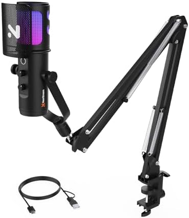NearStream RGB USB Condenser Gaming Microphone for PC with Boom A...