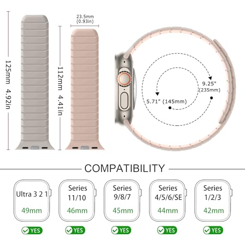 Tasikar Double Sided Wearable Magnetic Band Compatible with Apple Watch 49mm 46mm 45mm 44mm 42mm, Soft Silicone Sport Strap Loop for iWatch Ultra 3 2 1 SE Series 11 10 9 8 7 6 5 4 3 2 1, Starlight Pink by Tasikar - Used condition - Image 4