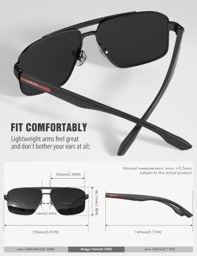 Image of Luenx Aviator Sunglasses Polarized Men Women Square UV400 Driving | Big Head Fit,Polygon Shades,Lightweight,Adjustable Nose Pads,Anti-slip,Impact-resistant,Scratch-Resistant,Gift-Ready Set