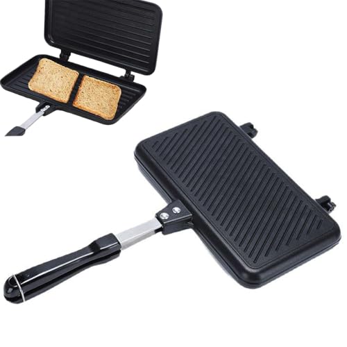 Sandwichmaker Camping Doppelseitige Bratpfanne mit Hitzebeständigem Griff, Sandwich Antihaftbeschichtete Grillpfanne mit Aluminium, Waffeleisen Klapptoaster Sandwich Maker Für Die Küche Zu Hause