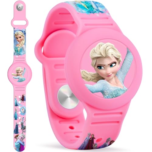 Waterproof Airtag Bracelet for Kids Cute Princess Silicone Air Tag Holder Hidden Design Light Weight Compatible with Apple AirTag Wristband for Child Pink