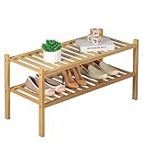 ROMGUAR CRAFT 2 Tier Bamboo Shoe Rack for Closet Free Standing Wood Shoe Shelf for Entryway Small Space Stackable 27'x11'x13' (Natural)