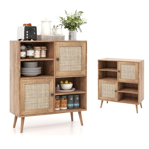 KOMFOTTEU Sideboard Anrichte mit Türen aus Rattan, Buffet...