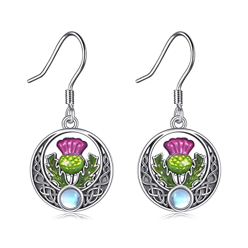 DAYLINLOVE Boucles d'oreilles chardon écossais en argent sterling 925 avec nœud celtique écossais - Bijou pour femme, Pas de gemme