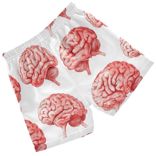 Pigsaly Boys' Swim Board Shorts Watercolor Cute Red Human Brain Body Boy's Swim Trunks Kids Swimwear XS2
