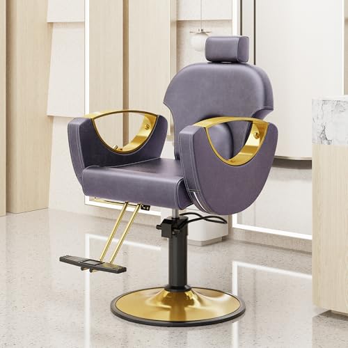 Image of LOUVIXA Barber Chair, Salon Chair for Hair Stylist, Height Adjustable Hydraulic Hair Reclining Salon Chairs, 360 Degrees Rotation, Multi-Function Shampoo Chair for Barbershop (Purple)