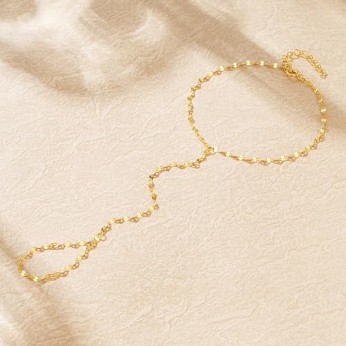 Image of Hand Chain Ring Bracelet for Women Dainty Gold Finger Chain Rhinestone Bracelet Trendy Simple Body Jewelry Gifts