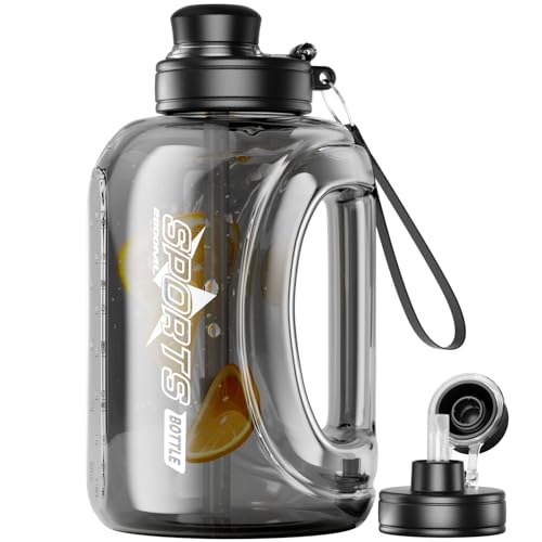 Lizhluzh Large Water Bottle with Measurements, 95 OZ/ 2.8 L Gym Water Bottle with Straw, Gallon Water Jug Bottle with Handle & Portable Strap for Gym, Outdoor Sports