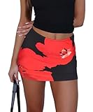 Hafailia Womens Printed Mini Skorts Summer Y2K Beach Vacation Outfits Pencil Bodycon Boho Skirts with Shorts Underneath 2025 Red Floral S
