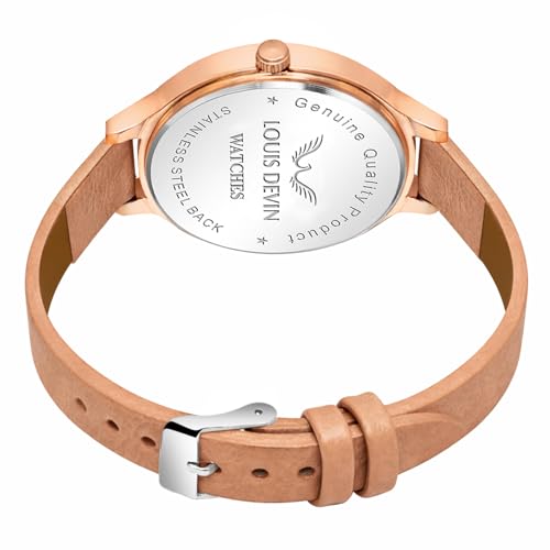 Image of LOUIS DEVIN Pink /Beige /Brown /Black Faux Leather Strap Analog Wrist Watch for Women (Silver /Rose Gold /Brown /Black Dial) | LD-CP501