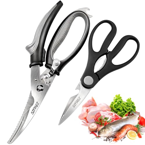 2-Piece Kitchen Scissors Set - Heavy Duty Detachable Food Grade Poultry Shears for Chicken Bones/Fish Scale & Lightweight Multi-Function Shears with Bottle Opener/Walnut Cracker/Vegetables/Fine Bones