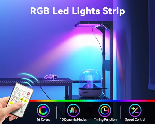 Casaottima 48 Inch Gaming Desk with Storage & LED Lights, Reversible Computer Desk with Display Shelves & Fabric Drawer, Modern Gamer Desk Table with Side Headphone Hook, Carbon Fiber Black - Image 6