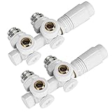 Heilmetz Multiblock Set für Heizkörper Anschlussarmatur mit Thermostat 50mm Ventil-Armaturen Heizungszubehör Eck- und Durchgangsform Weiß Wandanschluß Anschlußgarnitur (15mm+16mm, 2 Stück)