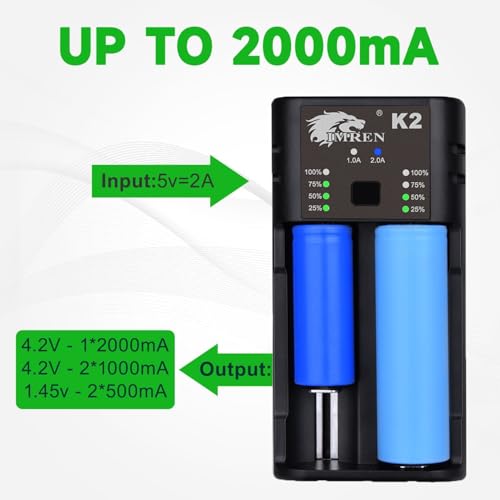 IMREN Universal Akku Ladegerät 18650, 3.7V Lithium-Ionen Batterie ladegerät für 18650 10440 14500 14650 18500 18350 18700 26650 1.2V NI-MH/NI-Cd AA AAA C Akku (2 Slots) – Bild 4