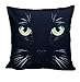 Fodera per cuscino gatto nero occhi verdi gialli baffi bianchi 16 x 16 pollici cotone ciniglia per divano letto sedia divano di casa, federe decorative