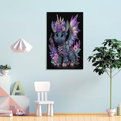 Póster impreso de dragón adorable y flores para llenar de ternura tu dormitorio 4