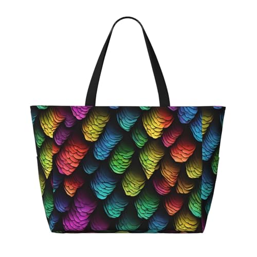 (Dragon Scale) Large Beach Tote Bag For Women With Zipper Foldable Lightweight Travel Pool Bag For Vacation Shopping2