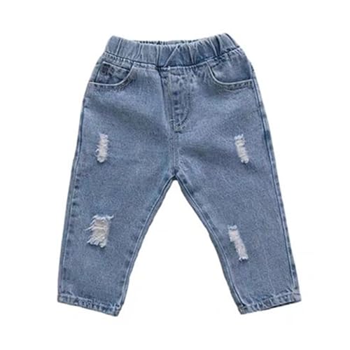 GLYJRXFS Little Baby Boys Girls Elastic Waist Fashion Ripped Jeans Blue