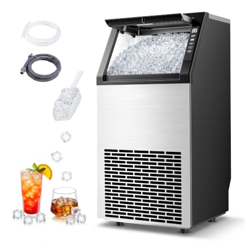 Image of EUHOMY Commercial Ice Maker Machine,80lbs /24H Stainless Steel Under Counter Ice Machine with 33lbs Storage Bin, Freestanding Ice Maker for Home /Bar /Cafe /Restaurant