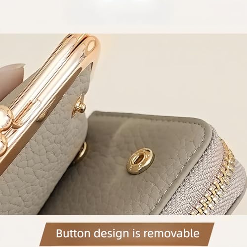 Genuine Leather Card Wallets for Women - 2-in-1 Removable Women's Wallet, Portable Wrist Strap Design Card Holder Wallet Paired with a Classic Kiss-Button Coin Pouch3