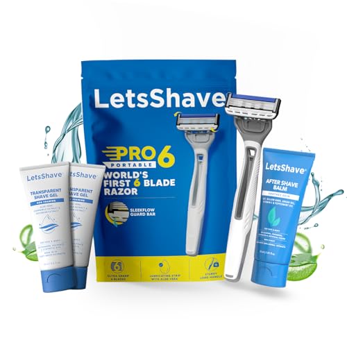 Image of LetsShave Pro 6 Portable Starter Kit for Men | World's First 6-Blade Disposable Razor with, 2 Transparent Shave Gel (15ml) & 1 After Shave Balm (30ml) | Travel Grooming Kit for Smooth Shave