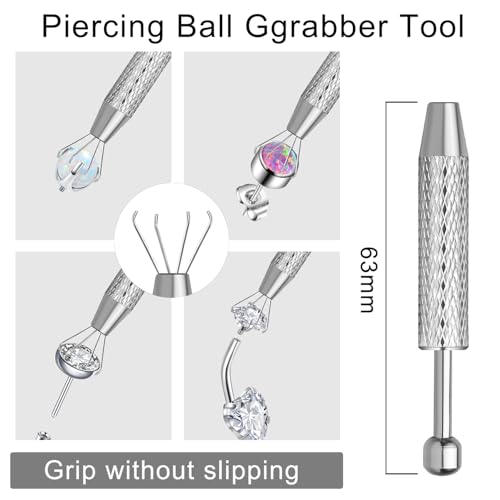 VOJO Piercing Ball Grabber Tool Kit 16G,18G Stainless Steel Flat Back Earrings Applicator with Threaded & Threadless Insertion Pins for Ear Nose Lip Body Jewelry Changes2