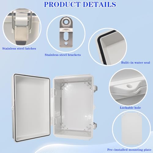 Image of Outdoor Waterproof Electrical Box Junction Box Weatherproof IP67 ABS Plastic Enclosure Switch Router Project Box Electronics Enclosure with Mounting Plate Wall Bracket Grey 11.8 inchx7.9 inchx6.7 inch