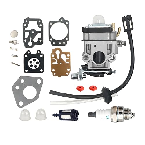 Hippotech MP15 Carburateur Débroussailleuse 52cc 43cc 49cc Carb Kit avec Joint Tuyau, Bougie et Filtre à Essence Kit de Réparation de Carburateur
