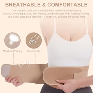 RANDY SUN Ultra Thin Back Brace, Lightweight Breathable for Women & Men, Invisible Lumbar Support Belt for Lower Back Pain Relief and Posture Correction Beige M/L(Waist:28"-31")