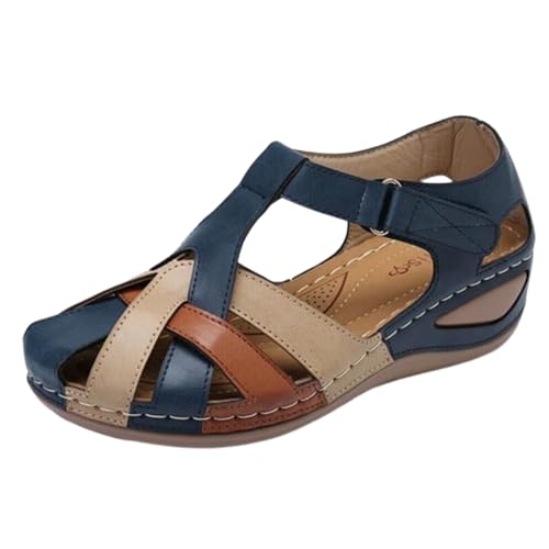 Sandales orthopédiques femmes FGRID en cuir bleu pour soulager les oignons