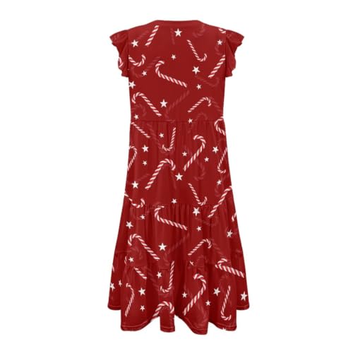 Image of Womens Summer Dress Ruffle Sleeve V Neck Dress Casual Fit Flowy Beach Vacation Sundress with Pocket S-2XL