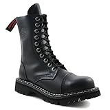  ANGRY ITCH - 10-Loch Gothic Punk Army Ranger Armee Leder Schwarz Stiefel mit Stahlkappe - Größen 36-48 - Made in EU!, EU-Größe:EU-43