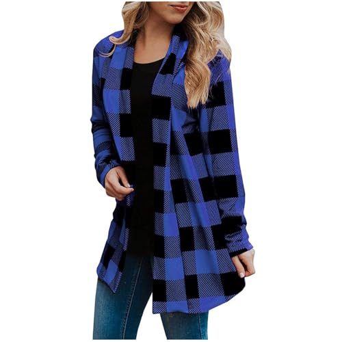 Fall Long Cardigans for Women Flannel Plaid Shirt Womens Trendy Plus Size Work Checkered Cardigan Long Sleeve Loose