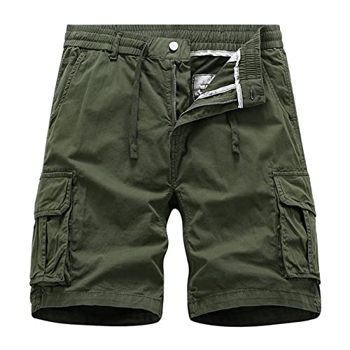 Herrars sommarmode andas lätt elastisk midja ledig lös flera fickor enfärgade overaller cargoshorts dragsko sport löpning jogging träning fitness fitness, gRÖN, techtraining shorts men