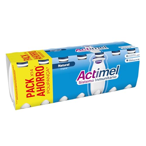 Actimel Yogur bebible natural- con probioticos, fermentos, vitaminas - Pack 14x100g