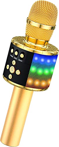 BONAOK Kabelloses Mikrofon, Karaoke-Mikrofon, Kinder, Bluetooth, Recorder, tragbar, LED-Lichter...