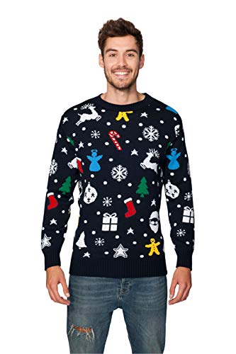New Camp Ltd Womens Unisex Mens Jumper Christmas Xmas 2018 Novelty Fairisle Santa Party Sweater Jumper Santa Jingle Navy Exclusively to Sizes - S/M/L/XL/2XL/3XL/4XL