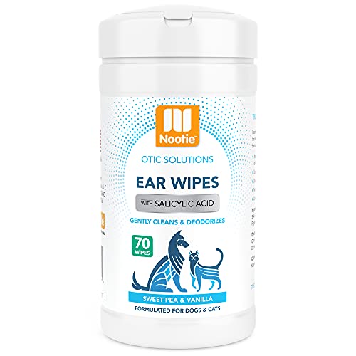 Nootie Ear Wipes for Dogs & Cats with Salicylic Acid - Made in U.S.A. Sweet Pea & Vanilla Scent - 70 Wipes Large Size