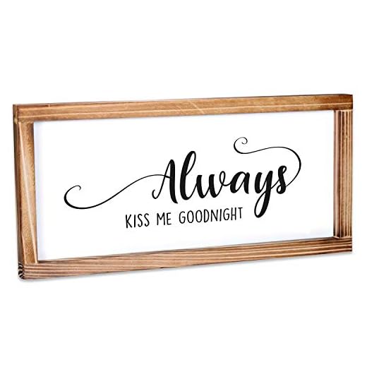 MAINEVENT Always Kiss Me Goodnight Wall Sign 8x17 Inch, Kiss Me Goodnight Sign for Bedroom Wall Decor, Love Quotes Wall Decor, Always Kiss Me Goodnight Sign, Love Theme Wall Decor, Bedroom Décor
