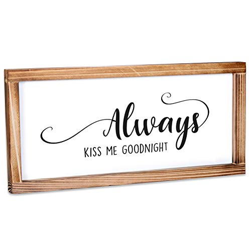 Always Kiss Me Goodnight Wall Sign 8x17 Inch - Kiss Me Goodnight Sign for Bedroom Wall Decor for Couples, Love Quotes Wall Decor, Always Kiss Me Goodnight Sign, Love Theme Wall Decor, Bedroom Decor